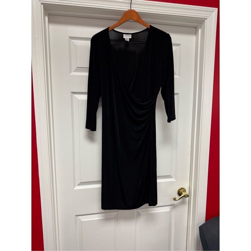 Chico’s Travelers Black Classic Faux Wrap Long Sleeve Dress sz 2 or M EUC
